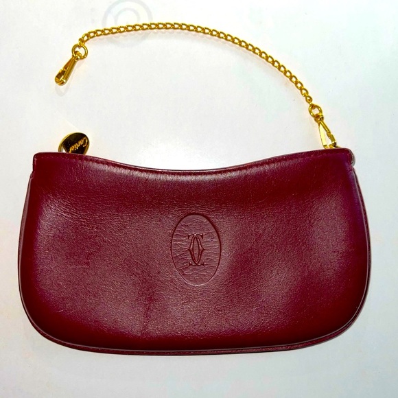 Cartier Les Must De Cartier Pouch Clutch Wristlet Pochette Bordeaux VINTAGE RARE - Picture 2 of 6
